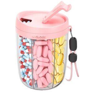 Large Pill Dispenser 6 Compartments Anti Mix Travel Vitamin Organizer Pink -Open